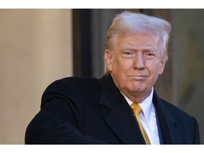 US President-elect Donald Trump before a meeting at The Elysee Presidential Palace, in Paris, France, on Saturday, Dec. 7, 2024. Trump and French President Emmanuel Macron held a joint meeting with Ukrainian President Volodymyr Zelenskiy in Paris on Saturday ahead of the reopening of the Cathedral of Notre-Dame. Photographer: Nathan Laine/Bloomberg