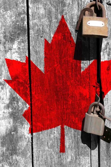 Canada flag with locks on it