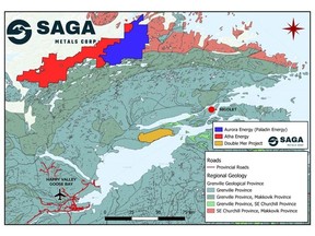 Regional map of the Double Mer Uranium Project in Labrador, Canada