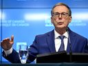 Bank of Canada Governor Tiff Macklem participates in a news conference on the bank's interest rate announcement, in Ottawa on Sept. 4, 2024.