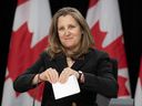 Liberal leadership candidate Chrystia Freeland says there should be a 100 per cent tariff on all U.S. wine, beer and spirits, and Teslas.