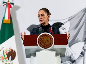 Claudia Sheinbaum saat konferensi pers di Istana Nasional di Mexico City pada bulan Desember. Fotografer: Stephania Corpi/Bloomberg