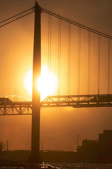 Trucks cross Windsor's Ambassador Bridge