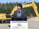 Canadian Prime Minister Justin Trudeau attends a ground-breaking event at the Iamgold Cote Gold mining site in Gogama, Ont. in September, 2020.