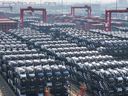 BYD Co. Ltd. electric cars waiting to be loaded onto a ship are stacked at the international container terminal of Taicang Port in Suzhou, in China's eastern Jiangsu province.