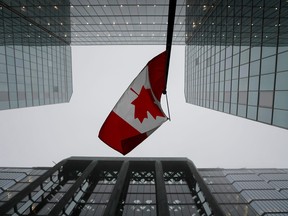 The Canadian flag near the Bank of Canada in Ottawa.