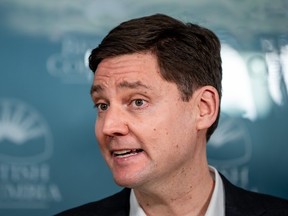 B.C. Premier David Eby speaks during a news conference in Vancouver on Jan. 7, 2025.