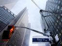 A Bay Street sign in Toronto's Financial District on Feb. 15, 2024.