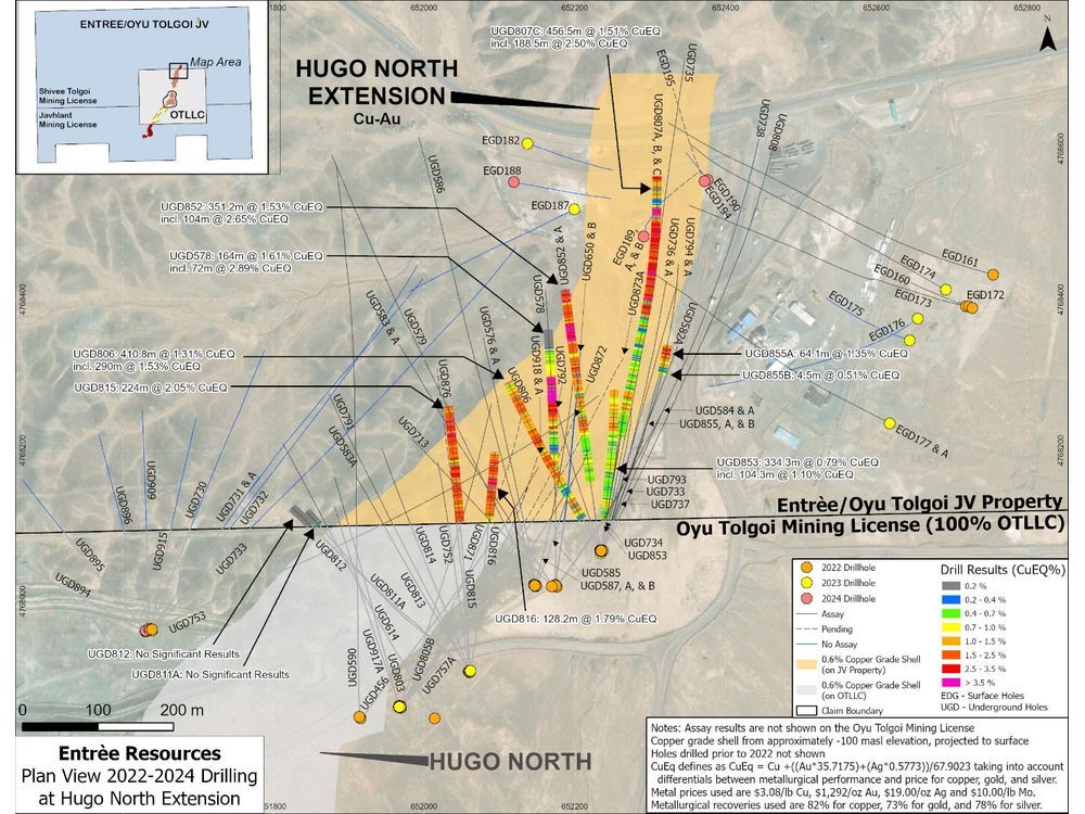 Entrée Announces Drill Results from Hugo North Extension and Heruga Deposits