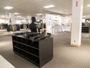 A dismantled mannequin and empty floor space in Hudson’s Bay at Masonville Place in London, Ontario on Tuesday March 18, 2025.