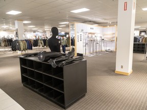 A dismantled mannequin and empty floor space in Hudson’s Bay at Masonville Place in London, Ontario on Tuesday March 18, 2025.