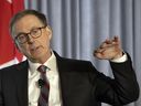 Tiff Macklem, Governor of the Bank of Canada, speaks at the Mississauga and Oakville Board of Trades on the subject of Trade Structural Change and Monetary Policy at the Hilton Mississauga Meadowvale, Friday Feb. 21, 2025.