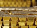 Gold bars are displayed in a vault at the U.S. Mint in West Point, New York on July 22, 2014