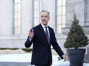 Mark Carney tiba untuk upacara sumpah di Rideau Hall di Ottawa pada hari Jumat, 14 Maret 2025.