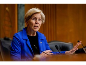 Senator Elizabeth Warren, a Democrat from Massachusetts, during a Senate Finance Committee confirmation hearing in Washington, DC, US, on Thursday, Jan. 16, 2025. Scott Bessent said he supports dialing up the sanctions on the Russian oil industry to end the war in Ukraine.