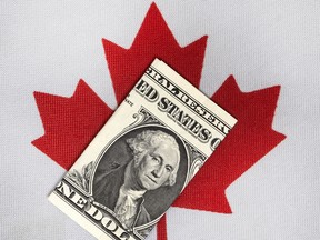 Canadian flag, US dollar