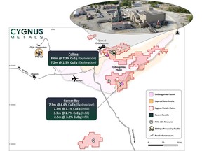 Figure 1: Location of Corner Bay recent drill results and new target 'Colline' just 4km from the central Processing Facility with results of up to 8.6m @ 2.3% CuEq, less than 100m from surface.