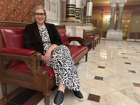Sarah Makowicki sits in the Connecticut State Capitol in Hartford, Conn., on Thursday, March 27, 2025.