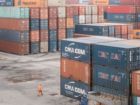 Containers are stacked at the Tan Vu Terminal, operated by Vietnam Maritime Corp., at Haiphong Port in Haiphong, Vietnam, on Wednesday, Jan. 15, 2025. Vietnam Maritime, the state-owned shipping, logistics and seaports company previously known as Vietnam National Shipping Lines or Vinalines, plans to expand its fleet by 20% annually in the next five years,