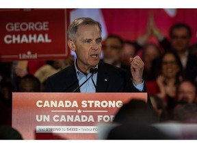 Mark Carney, Canada's prime minister, speaks during a campaign rally in Calgary on Tuesday.