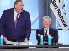 CNRL president Scott Stauth (right) declined to say whether deteriorating oil prices would result in a further capex cut or reduced activity in its conventional operations.
