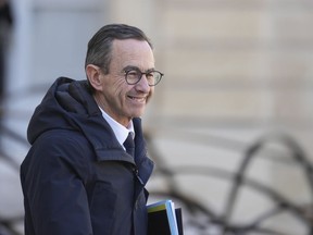 FILE - French Interior Minister Bruno Retailleau leaves the weekly cabinet meeting, Wednesday, March 19, 2025 at the Elysee Palace in Paris.