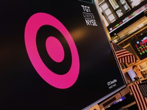 The logo for Target is displayed above a trading post on the floor of the New York Stock Exchange, Tuesday, May 20, 2025.
