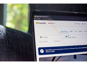 The Expedia website on a laptop arranged in Hastings-on-Hudson, New York, US, on Monday, July 31, 2023. Expedia Group Inc. is scheduled to release earnings figures on August 3.