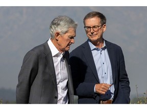 Jerome Powell, chairman of the US Federal Reserve and Tiff Macklem, governor of the Bank of Canada, during the Jackson Hole Economic Policy Symposium in 2024.