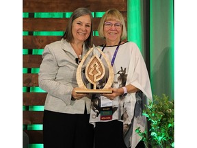 Kathy Abusow, President & CEO of Sustainable Forestry Initiative (left) and Dr. Patricia (Pat) Layton, Director of the Wood Utilization and Design Institute at Clemson University (right)