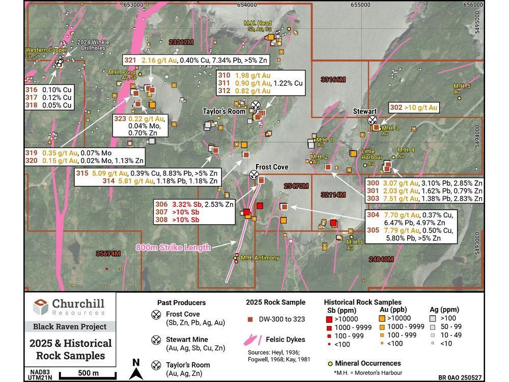 Image for article Churchill Very Pleased to Report High Grade Antimony >10%Sb, and Gold >10g/t Au at Black Raven PastProducers, NL