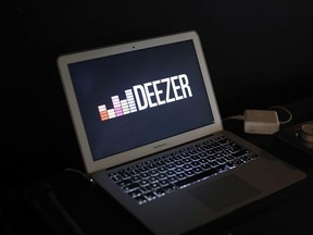 FILE - The music streaming services Deezer's logo is pictured at the company headquarters, in Paris, France, Monday, Nov. 9, 2015.