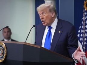 President Donald Trump speaks to the media, Friday, June 27, 2025, in the briefing room of the White House in Washington.