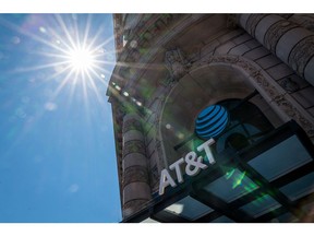 AT&T Inc. signage is displayed on a store in San Francisco, California, US.