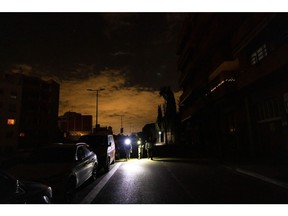 An unlit street during a power outage in Molins de Rei, Spain, on April 28.