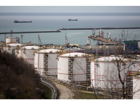 Oil storage tanks stand at a refinery in Tuapse, Russia.