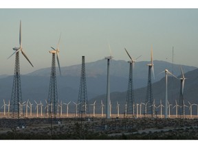 Wind turbines at the San Gorgonio Pass wind farm in Whitewater, California, U.S., on Thursday, June 3, 2021. Communities from California to New England are at risk of power shortages this summer, with heat expected to strain electric grids that serve more than 40% of the U.S. population.