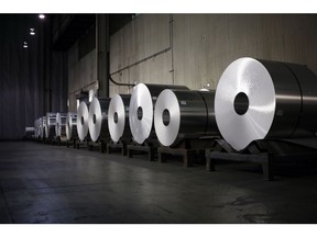 Aluminum coils in a cooling area at the Arconic manufacturing facility in Alcoa, Tennessee, U.S., on Wednesday, March 9, 2022. Metals including aluminum and copper have soared to record highs following Russia's invasion on fears of disruptions to trade flows.