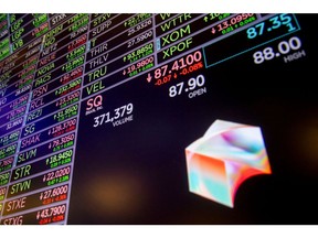 Block Inc. signage on the floor of the New York Stock Exchange (NYSE) in New York, US, on Tuesday, Dec. 31, 2024. US stocks dropped during the last trading session of an otherwise stellar year as investors ponder the monetary policy outlook for 2025.