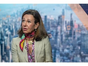 Ana Botin, executive chair of Banco Santander SA, during a Bloomberg Television interview in New York, US, on Tuesday, July 15, 2025. Botin differs with JPMorgan Chase & Co. Chief Executive Officer Jamie Dimon's pessimistic outlook on Europe, saying she sees