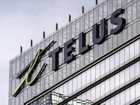 Singage for Telus Communications Inc in Toronto on October 3, 2022.