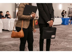 Attendees at a career fair in Burnaby, British Columbia, Canada, on Monday, June 24, 2024. BOC Governor Tiff Macklem said Canada's unemployment rate, which hit 6.2% in May, was