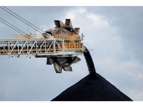 A stacker-reclaimer at a coal pile.