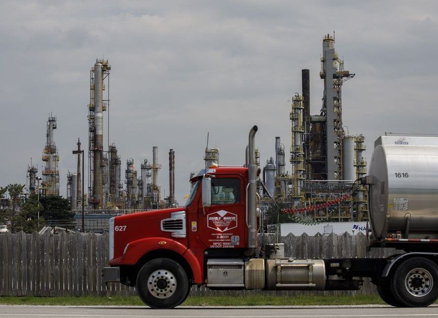 A truck passes a Suncor