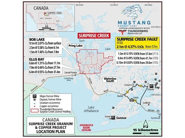 Mustang Energy Corp. Completes Sampling Program at Surprise Creek Project, Saskatchewan and Provides Update on the Acquisition of the Ford Lake Project