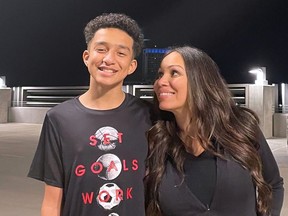 FILE - In this undated photo provided by Megan Garcia of Florida in Oct. 2024, she stands with her son, Sewell Setzer III.