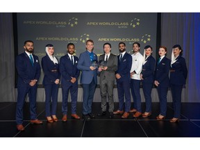 Saudia team accepting award for being recognized as an APEX WORLD CLASS™ airline for 2026, marking the fifth consecutive year that the airline has received this prestigious distinction.