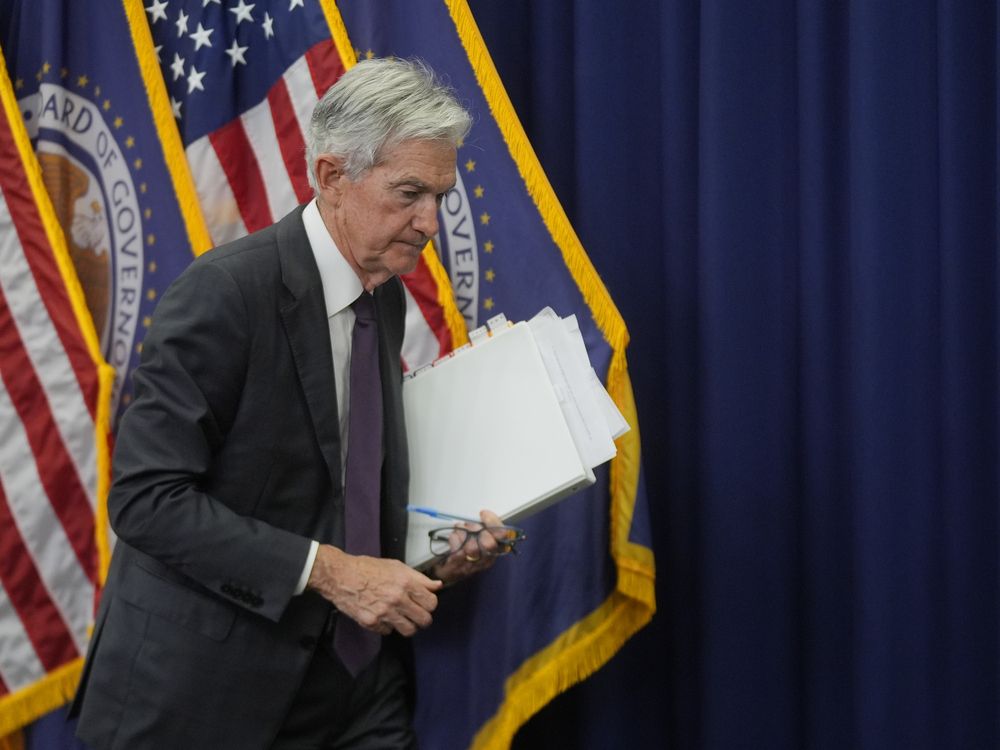 Federal Reserve Chairman Jerome Powell walks off after speaking during a news conference following the Federal Open Market Committee meeting, Wednesday, July 30, 2025, in Washington.
