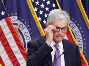 U.S. Federal Reserve Chair Jerome Powell takes questions from reporters during a news conference in Washington, DC.