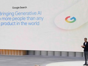 FILE - Alphabet CEO Sundar Pichai speak at a Google I/O event in Mountain View, Calif., Tuesday, May 20, 2025.